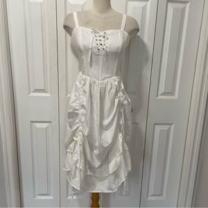 Scarlet Darkness White Smocked Corset Peasant Dress with ruched skirt